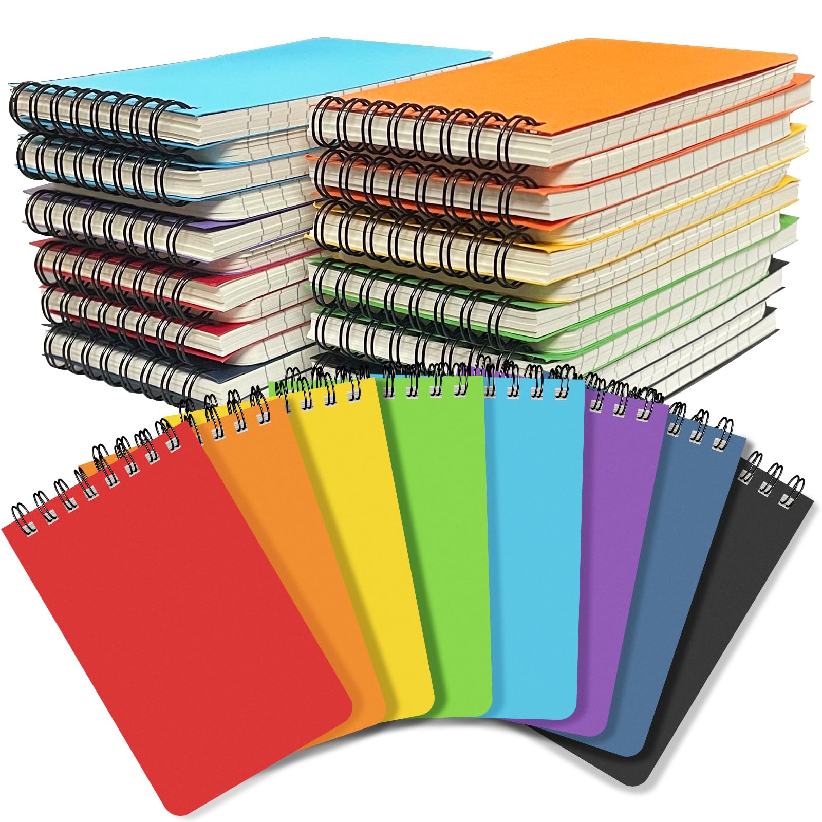 24 Packs Spiral Pocket Notebooks Bulk 3 x 5 Inch, Mini Top Bound Spiral Notepad, Small Note Pads 6 Colored 60Sheets/120Pages (80GSM), Memo Pads for Home, School, College, Office, Work, Travel