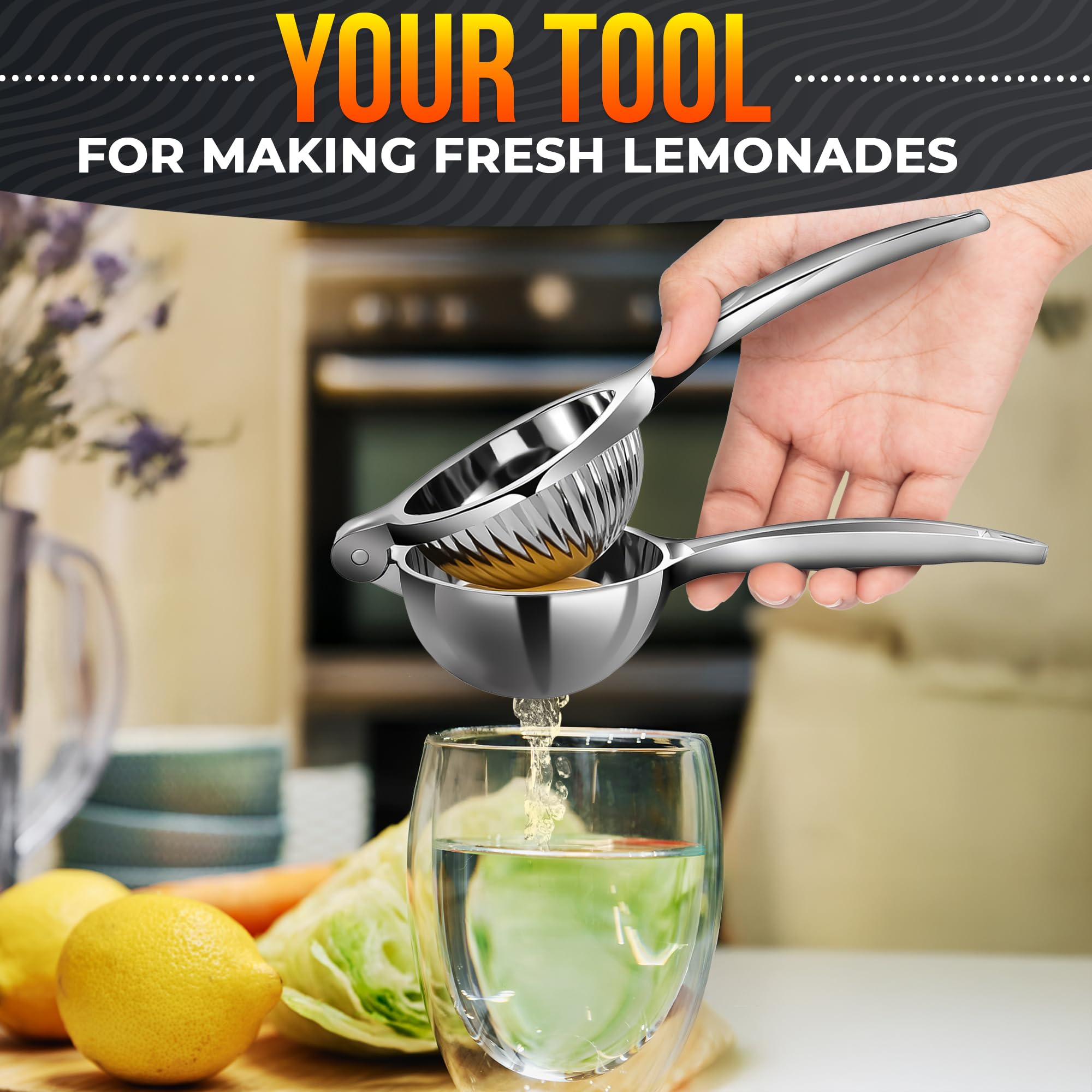 Stainless Steel Lemon Squeezer Manual - Threaded Groove Fresh Lemon Juicer Hand Press Stainless Steel Lemon Squeezer Manual Press Heavy Duty for Restaurant, Kitchen - Ergonomic Handle Lemon Press