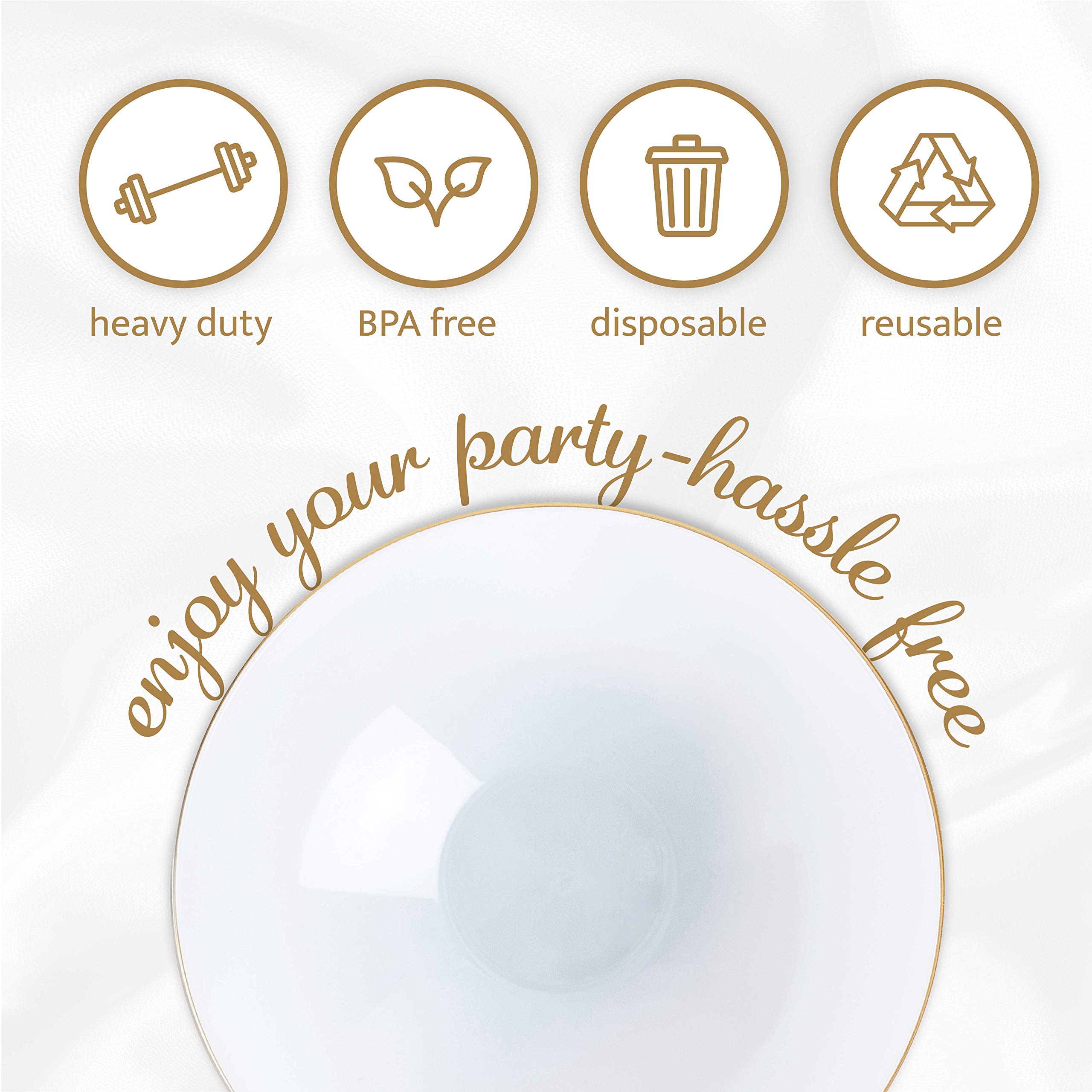 [16 OZ 40 Count] White Plastic Floral Design Party Soup bowls With Gold Rim Premium heavyweight Elegant Disposable Tableware Dishes