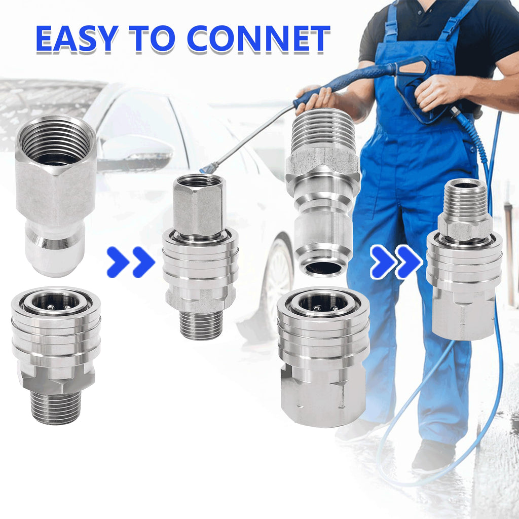 RIDGE WASHER Quick Connect 3/8 Inch Pressure Washer Adapter Set, Stainless Steel Fittings, Female and Male NPT Thread, 4 Pcs