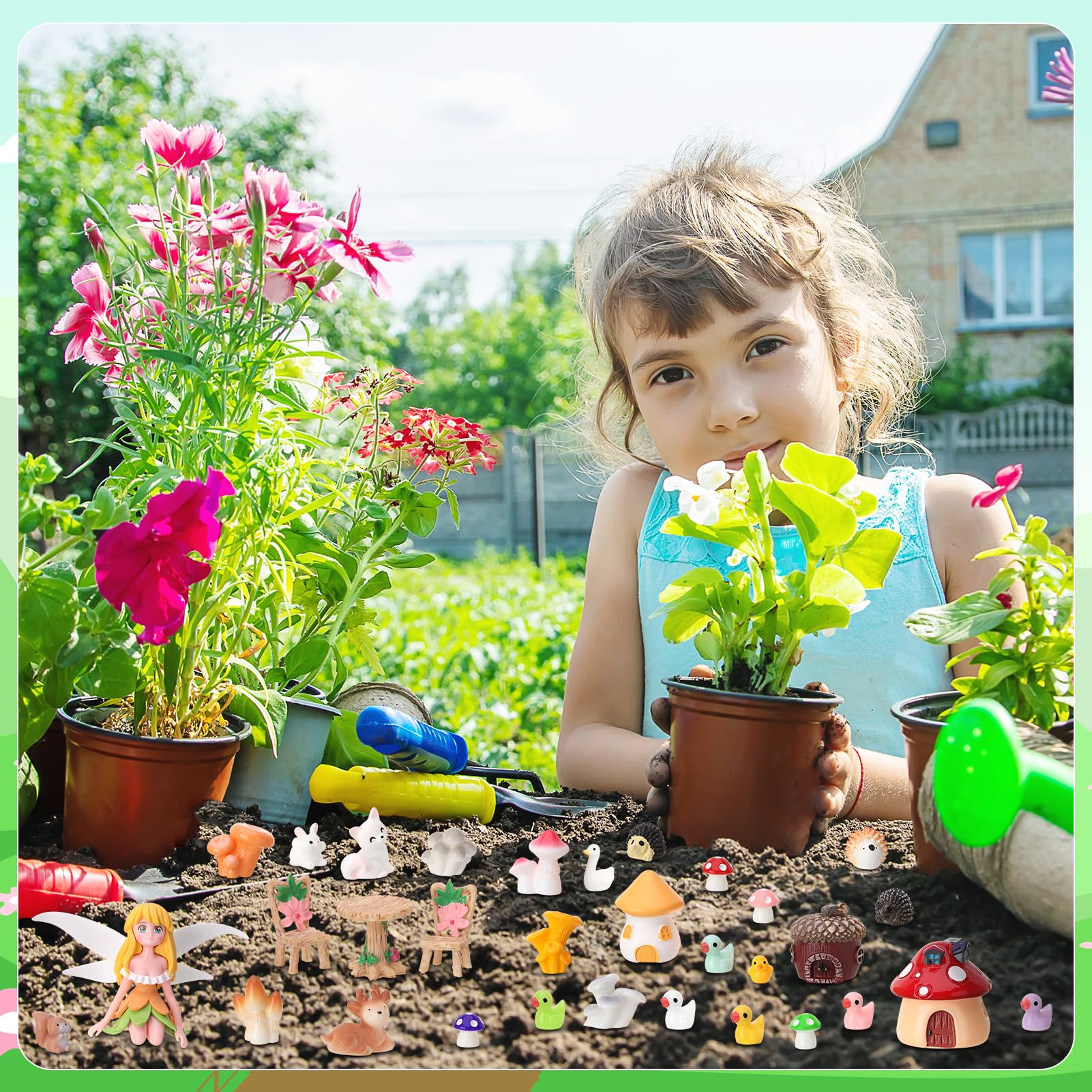 Jspupifip 55 Pcs Miniature Fairy Garden Accessories with Fairy Garden Animals Figurines Supplies Micro Landscape Ornaments Kit for Outdoor House Decor Plant Bonsai Decoration
