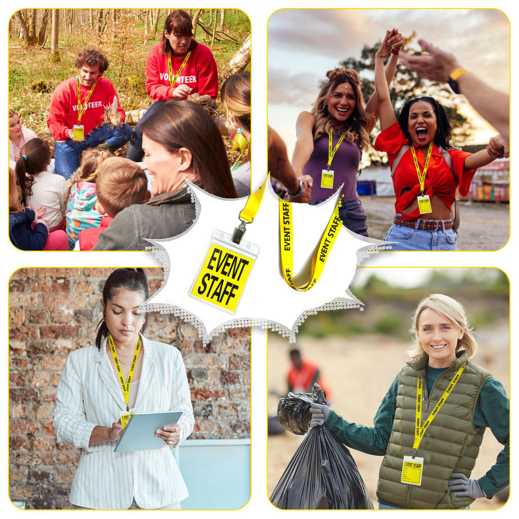 25 Set Yellow Event Staff Lanyard, with Plastic Card Holder and Pass Card, Identifiable Event Lanyard, for Conference School Concert Backstage and Other Activities