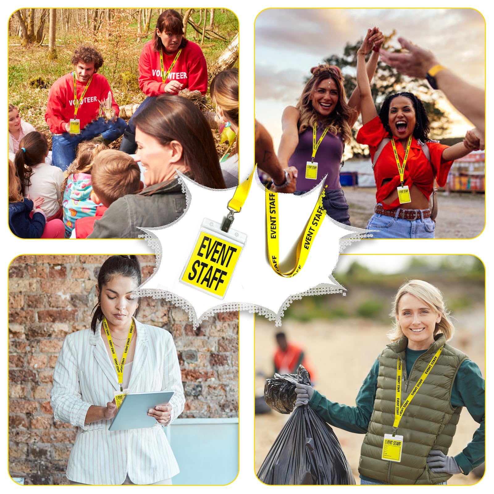 25 Set Yellow Event Staff Lanyard, with Plastic Card Holder and Pass Card, Identifiable Event Lanyard, for Conference School Concert Backstage and Other Activities