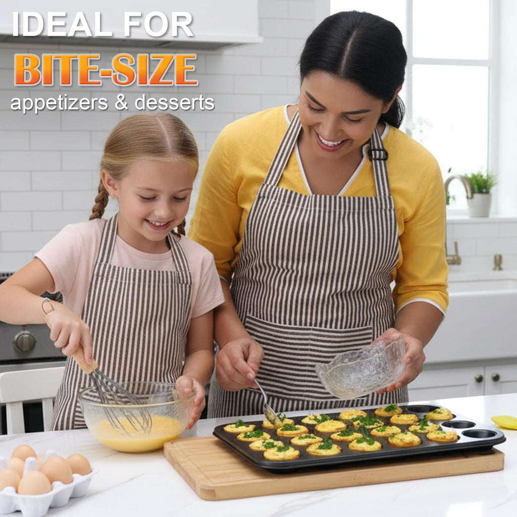 E-far Mini Muffin Pan - 24-Cup Nonstick Carbon Steel Cupcake Tin for Perfect Mini Muffins & Cupcakes, Warp-Free Bakeware for Even Baking & Easy Release, Oven Safe