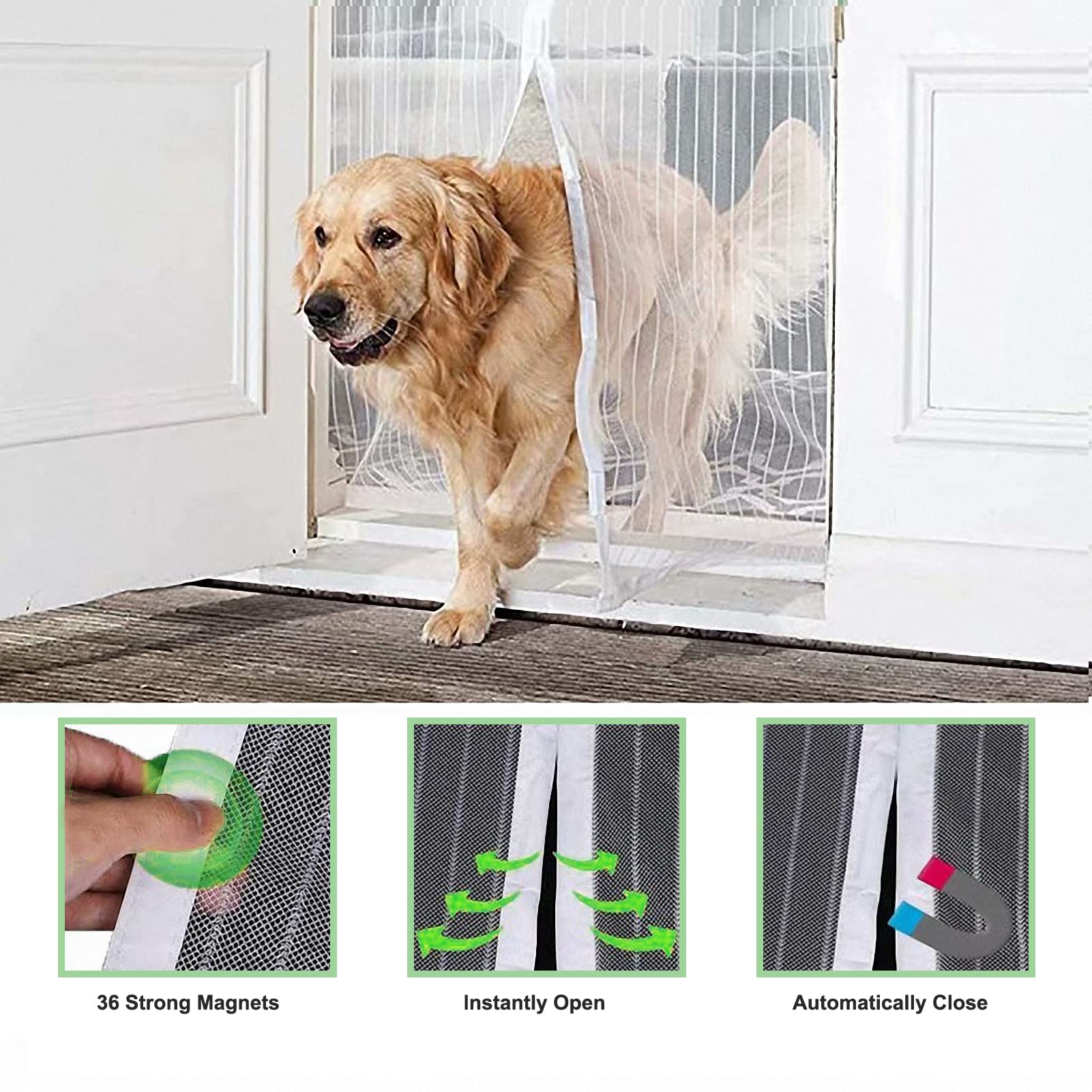 White Magnetic Screen Door Fits Door Size 32x80in Screen Size 34x82in Heavy Duty Mesh Full Frame With Magic Tape