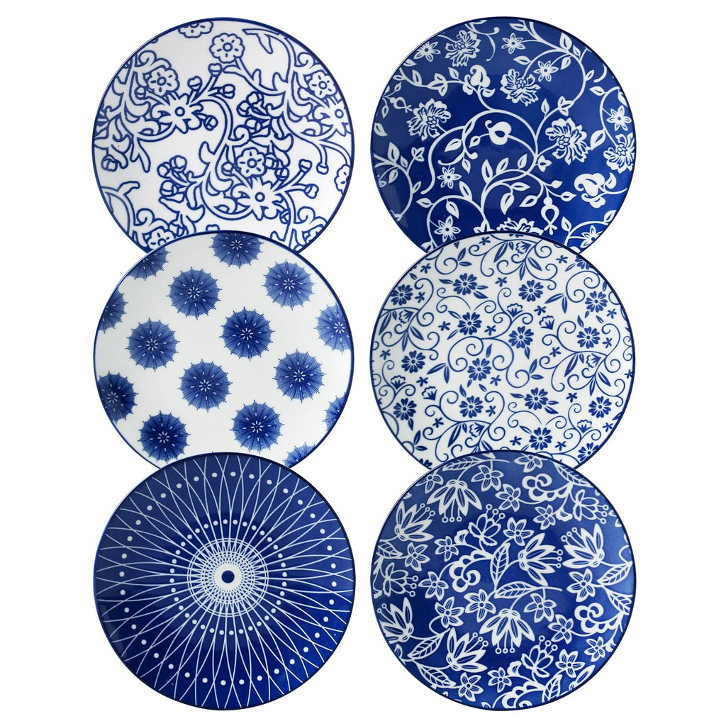 Cerkik Ceramic Dessert Plates Set - 6 Inch Mini Appetizer Plates for Kitchen - Small Salad Plate for Cake Snacks Side Dish, Microwave Dishwasher Safe, Gift, Vintage Blue