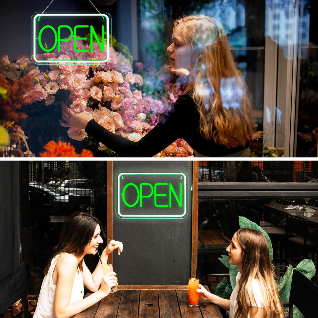 ReyeeInc Open Signs for Business, Bright and Dimmable Neon Open Sign LED and USB Powered Light up Open Sign for Business Window Shop Store Restaurant Salon Bar Wall Office Spa (15.4 * 10.2")