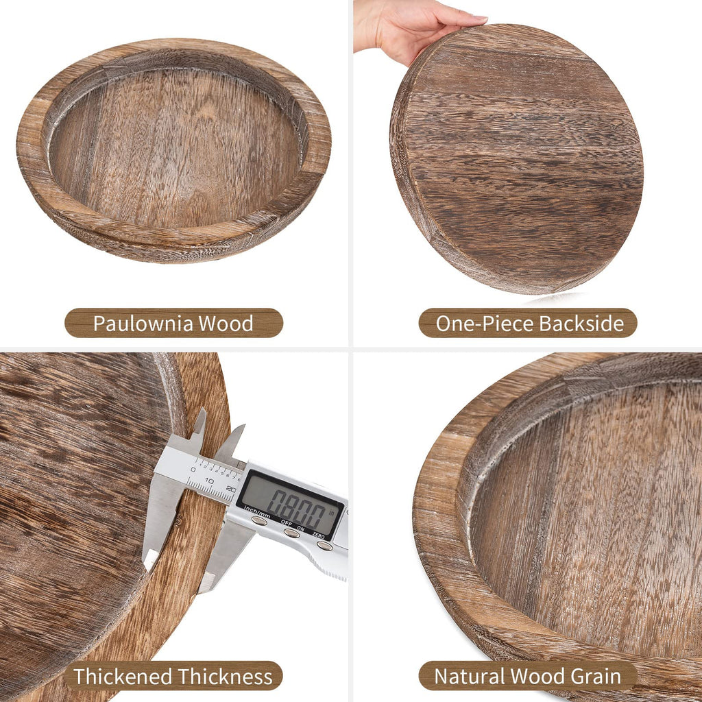 Hanobe Candle Holder Tray Decor: Round Coffee Table Decorative Tray for Home Decor - Farmhouse Wood Plate Circle Display for Living Room Kitchen Centerpiece