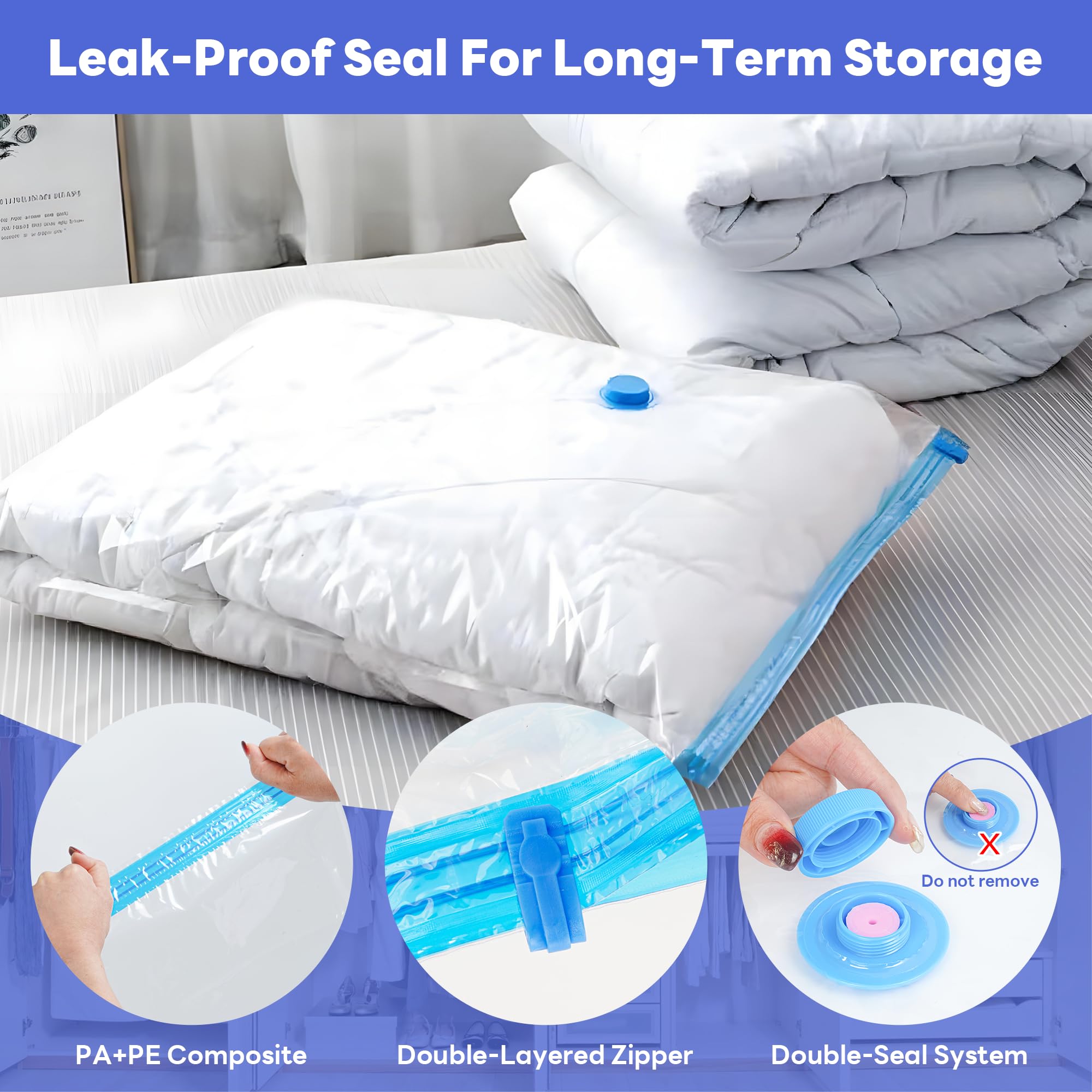 Vacuum Storage Bags, 12 Pack Vacuum Sealer Bags for Clothes Storage, Thick Vacuum Bags for Travel, Packing, Moving and Space Saving