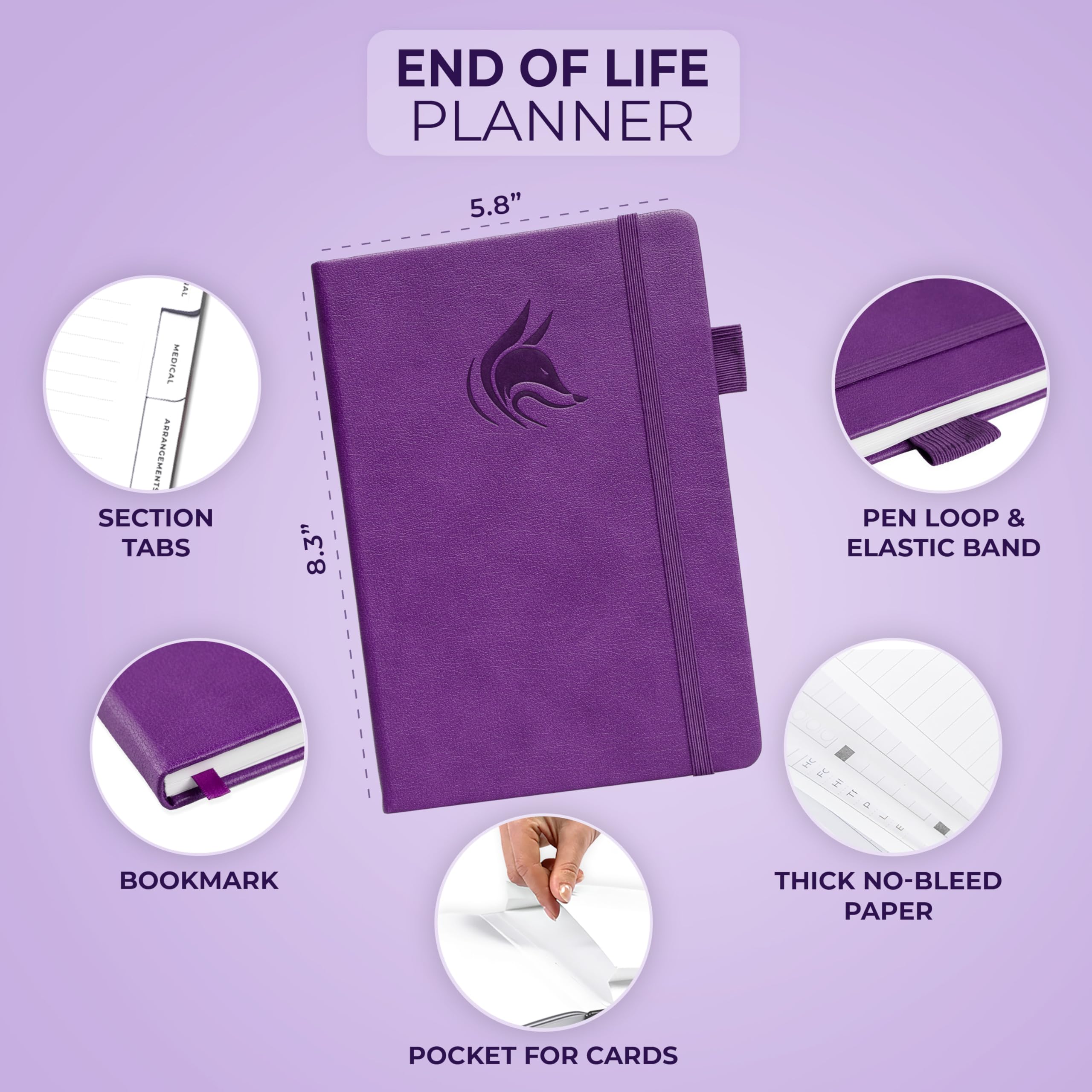 Clever Fox End of Life Planner – Guided Final Arrangements Organizer Notebook for Instructions, Beneficiary Info, Will Preparation, Last Wishes & Funeral Planning – Hardcover, A5 Size (Purple)