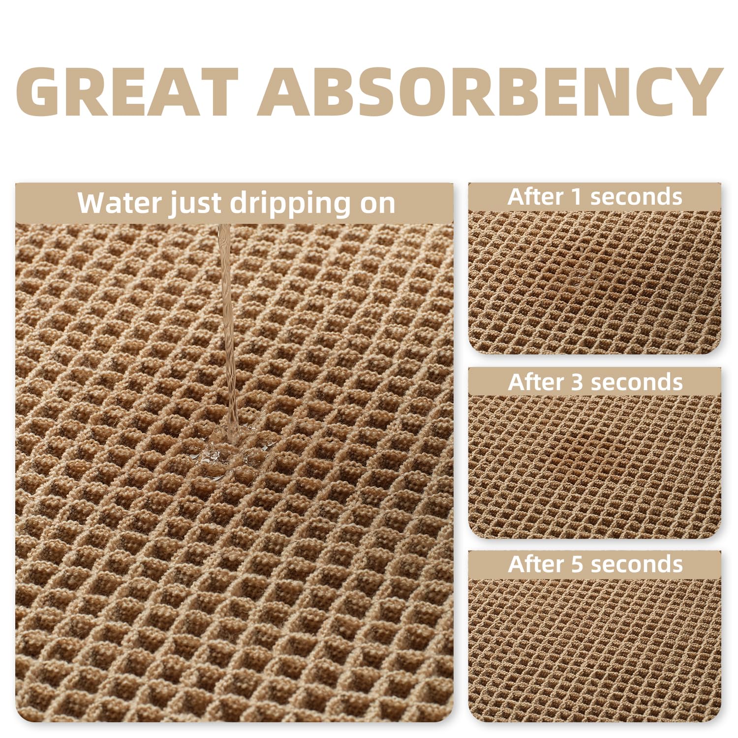 Upgraded Waffle Bathroom Runner Rug, Super Absorbent Bath Mats Non Slip Washable Long Bathroom Mat Ultra Soft Bath Runner Rugs for Hallway Entryway Bedroom Laundry Room Sink, 2'x 4', Brown