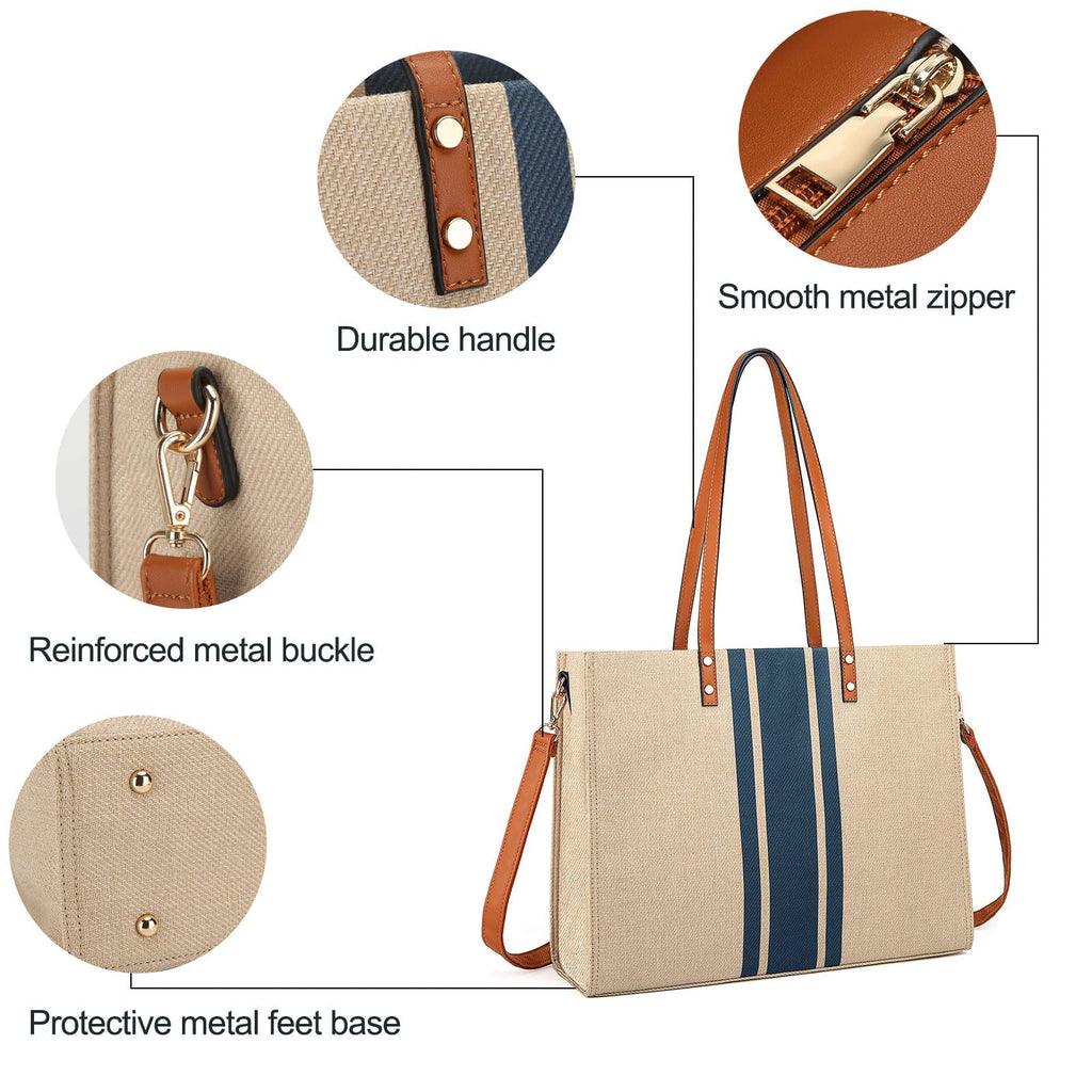 Laptop Tote Bag for Women 15.6 Inch Laptop Work Bag Large Capacity Canvas Computer Tote Bags Business Briefcase Shoulder Bag for Women Casual Beach Bag Perfect for Travel/Daily Use/Birthday Gift