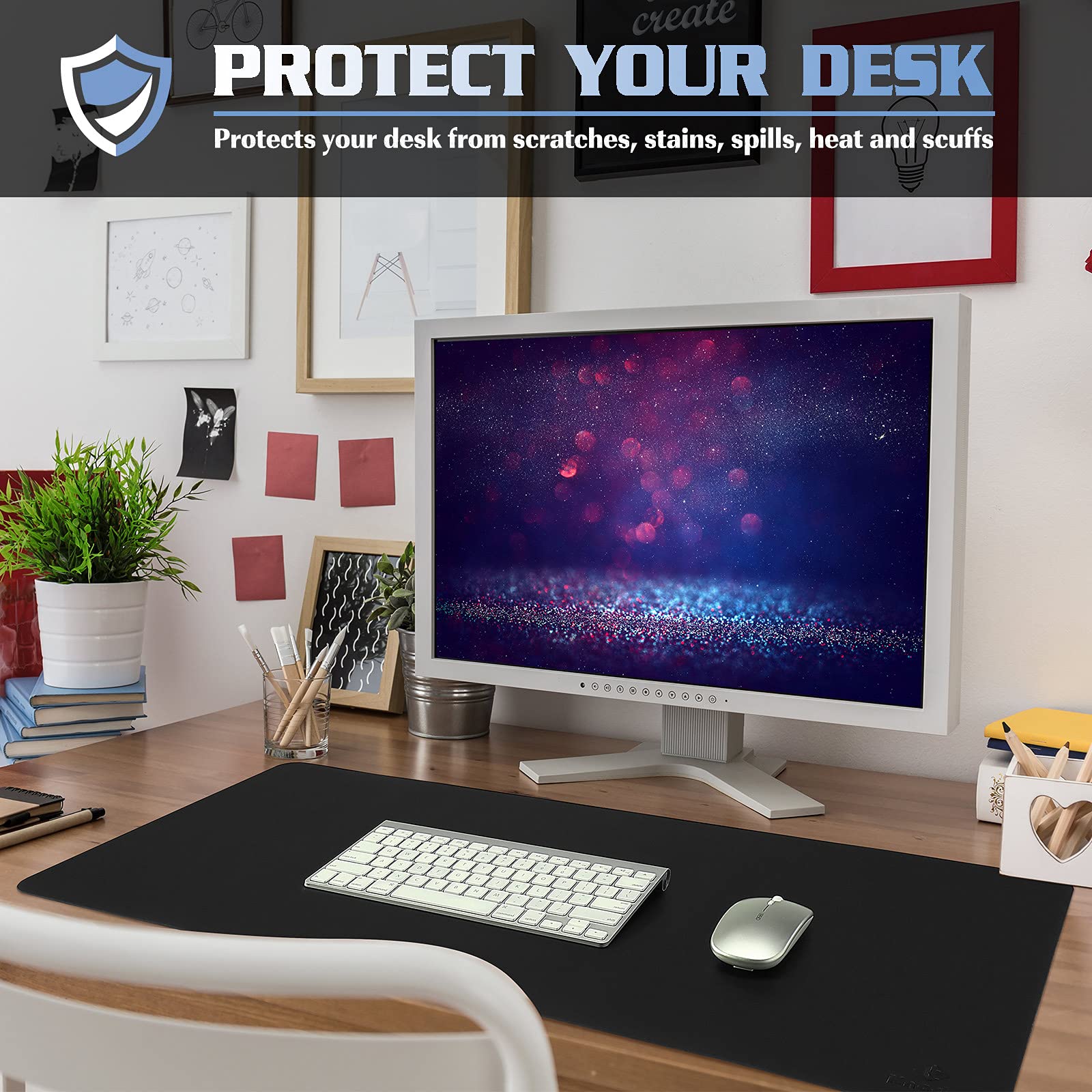 Knodel Non-Slip Desk Mat, Mouse Pad, Waterproof Desk Pad for Desktop, Leather Desk Pad for Keyboard and Mouse, Desk Pad Protector, Desk Writing Pad for Office and Home (35.4"x17", Black)