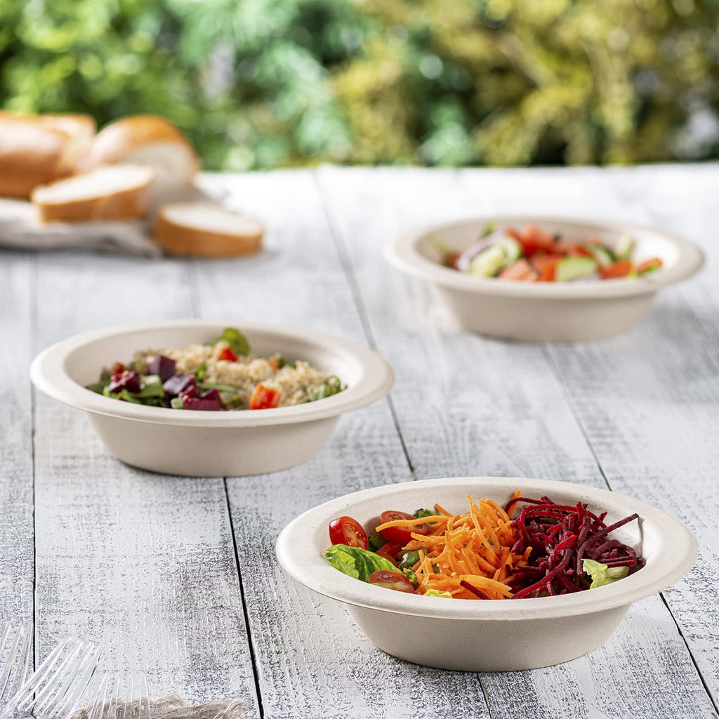 Gusto [16 oz. - 125 Pack] 100% Compostable Heavy-Duty Paper Soup Bowls, Eco-Friendly Disposable Sugarcane - Kraft - Formerly Comfy Package