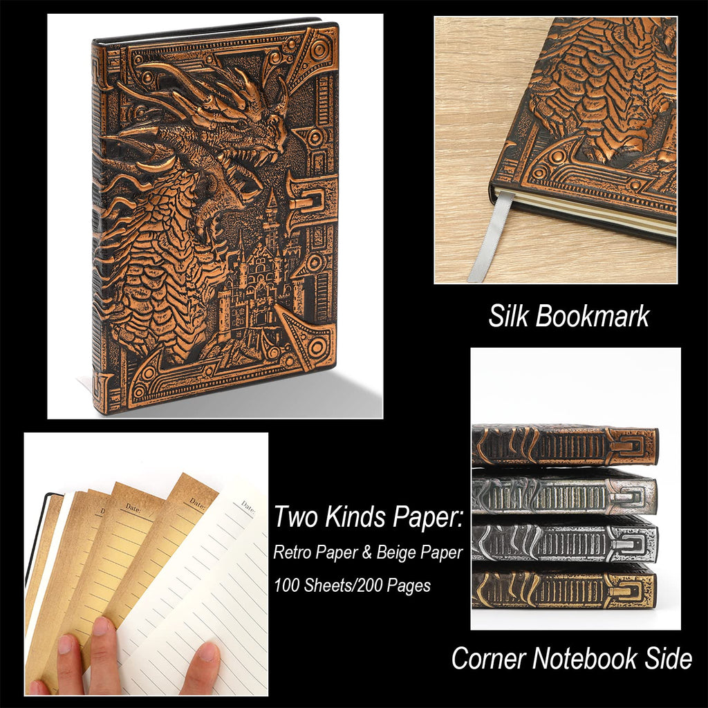 3D Dragon DND Journal Writing Notebook, Fantasy D&D Leather Journal Book for Dungeons and Dragons Gifts Nerdy DM & Players RPG Lovers Accessories, 200 Pages A5 Travel Notepad for Men or Women