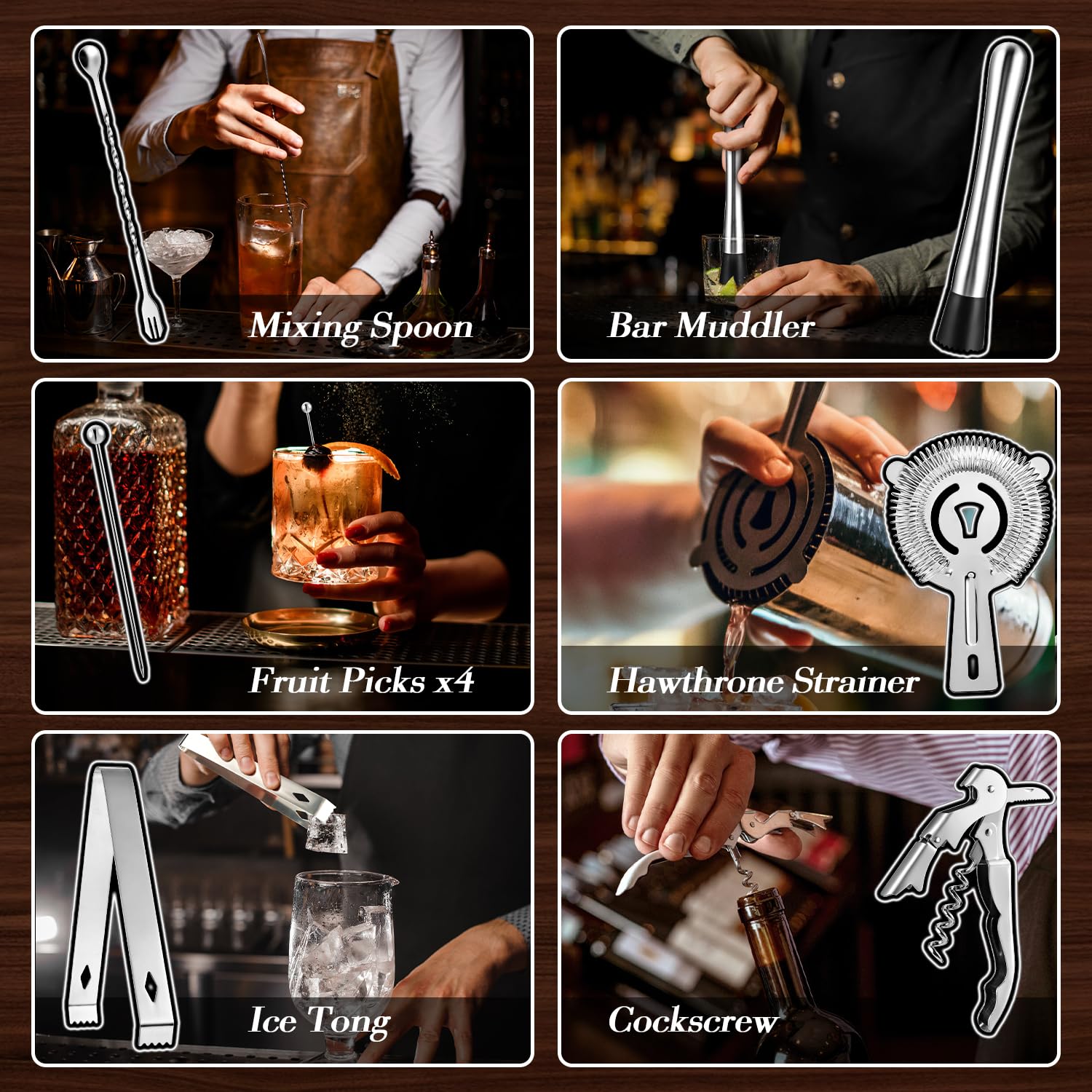 Mixology Bartender Kit Bar Set with Bamboo Stand, 28pcs 24oz Cocktail Shaker Set Cocktail Kit, Professional Stainless Steel Bar Tool Set