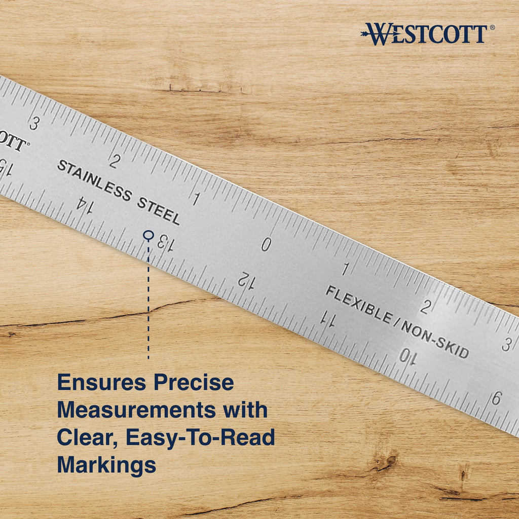 Westcott ZC-24 Zero Center Stainless Steel Metal Ruler with Non-Slip Cork Base, 24 in