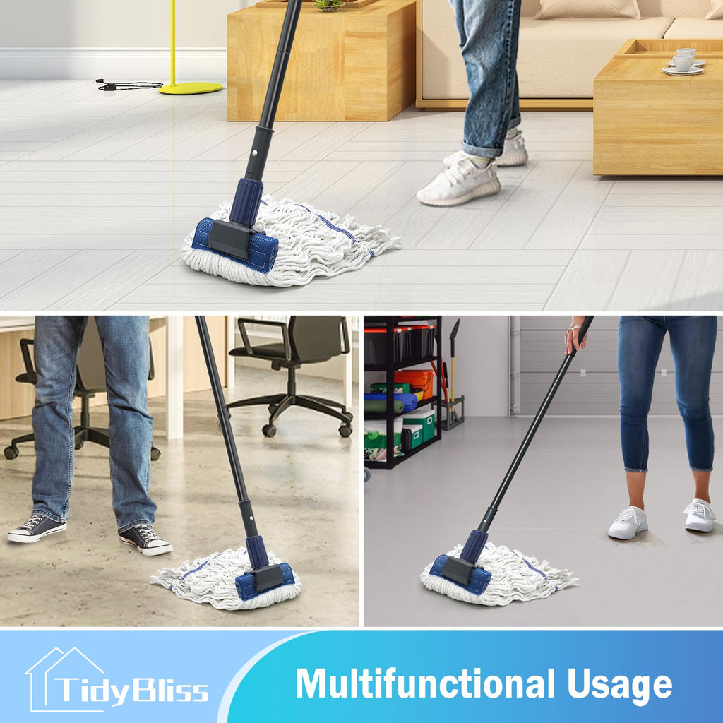 TidyBliss Commercial Mop Heavy Duty, 57.5 inches Long Handle Large Looped-End Industrial String Mop Professional Dry Wet Cotton for Cleaning Concrete Tile Hardwood Floor Shop Office Garage