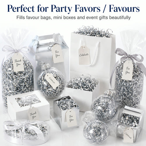 1LB (455g) Double Sided Silver Shredded Tissue Paper for Packing Gift Boxes - Premium Crinkle Cut Baskets Filler Shredded Paper, Recyclable Hamper Fillers for Packaging, Crafting & Gifting