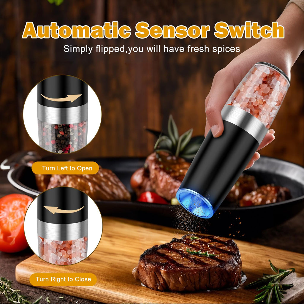 Automatic Salt and Pepper Mill Set: Electric Salt Pepper Grinder Adjustable Coarseness Salts Mill for Gravity Operated Pepper Grinder Electric Salt and Pepper Shaker Auto Salt Pepper Grinder