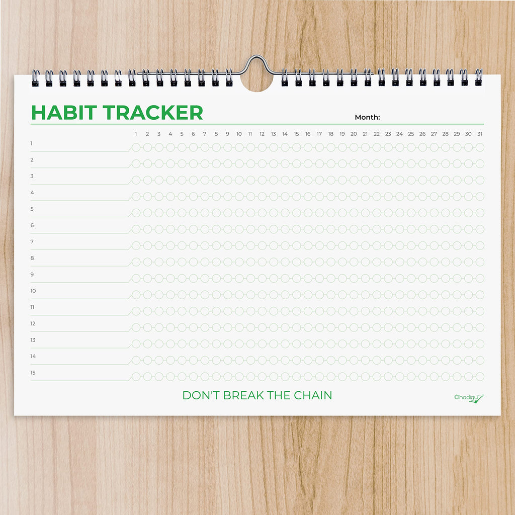 Hadigu Habit Tracker Calendar (Undated 12 Month) Colorful Motivational Design, Spiral Bound and Hanger, A4 Size (8,3"x11.7") Quality Heavy Paper, Monthly Habit Tracker Journal, Goal Tracker, Workout