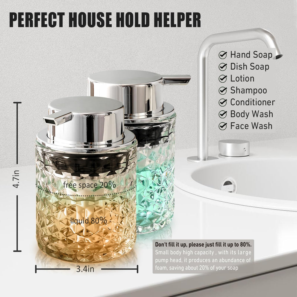 MALACHI Foaming Soap Dispenser，Foaming Hand Soap Dispenser for Bathroom,Refillable Clear Glass Soap Dispenser with Large Pump (2)