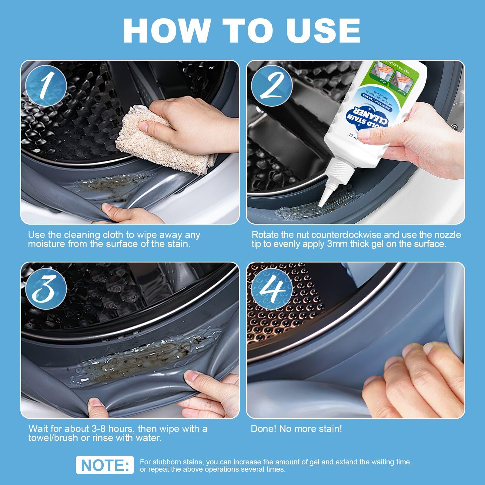 Mould Remover Gel, 1 Pack Household Mould Remover for Washing Machine, Grout Cleaner Gel with Brush and Cloth for Kitchen & Bathroom Cleaning,Sink, Tile Grout and Refrigerator Strips (5 Fl Oz)