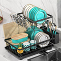 MERRYBOX Dish Drying Rack - Dish Racks with Drainboard for Kitchen Counter, Compact Stainless Steel Dish Drainer with Widened Leak-Proof Spout, Large 3-Compartment Utensil Holder, Easy Installation