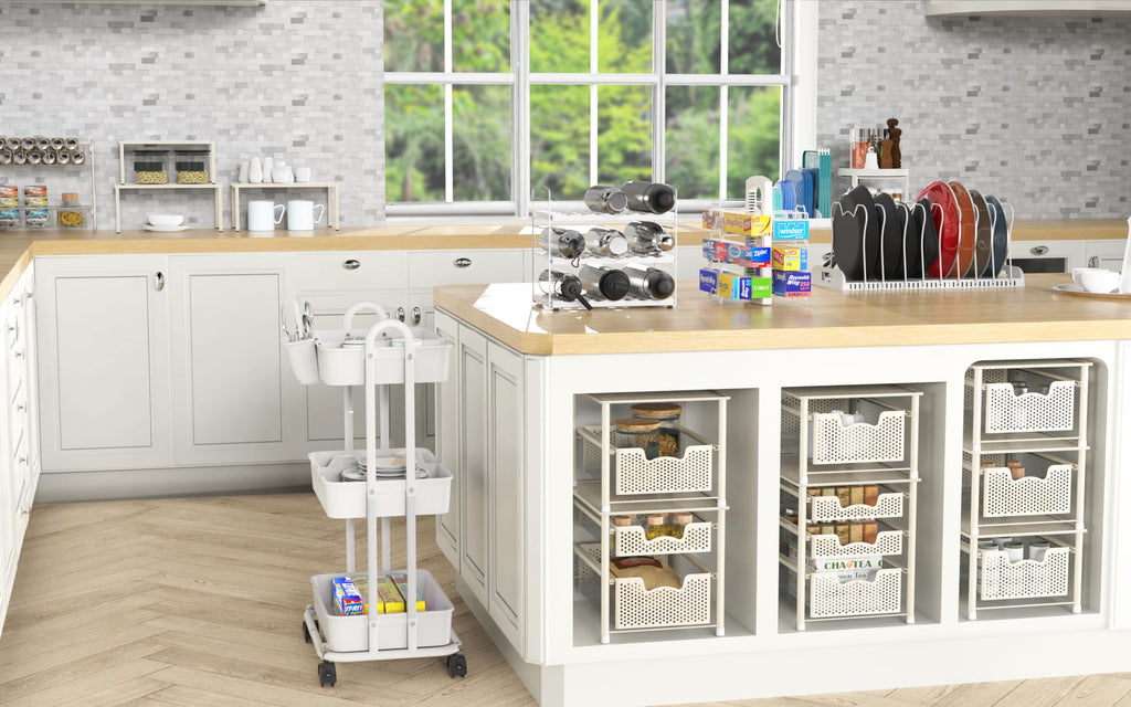 Simple Houseware Adjustable Water Bottle Storage Rack for Tumblers, Travel Mugs, and Baby Bottles, White