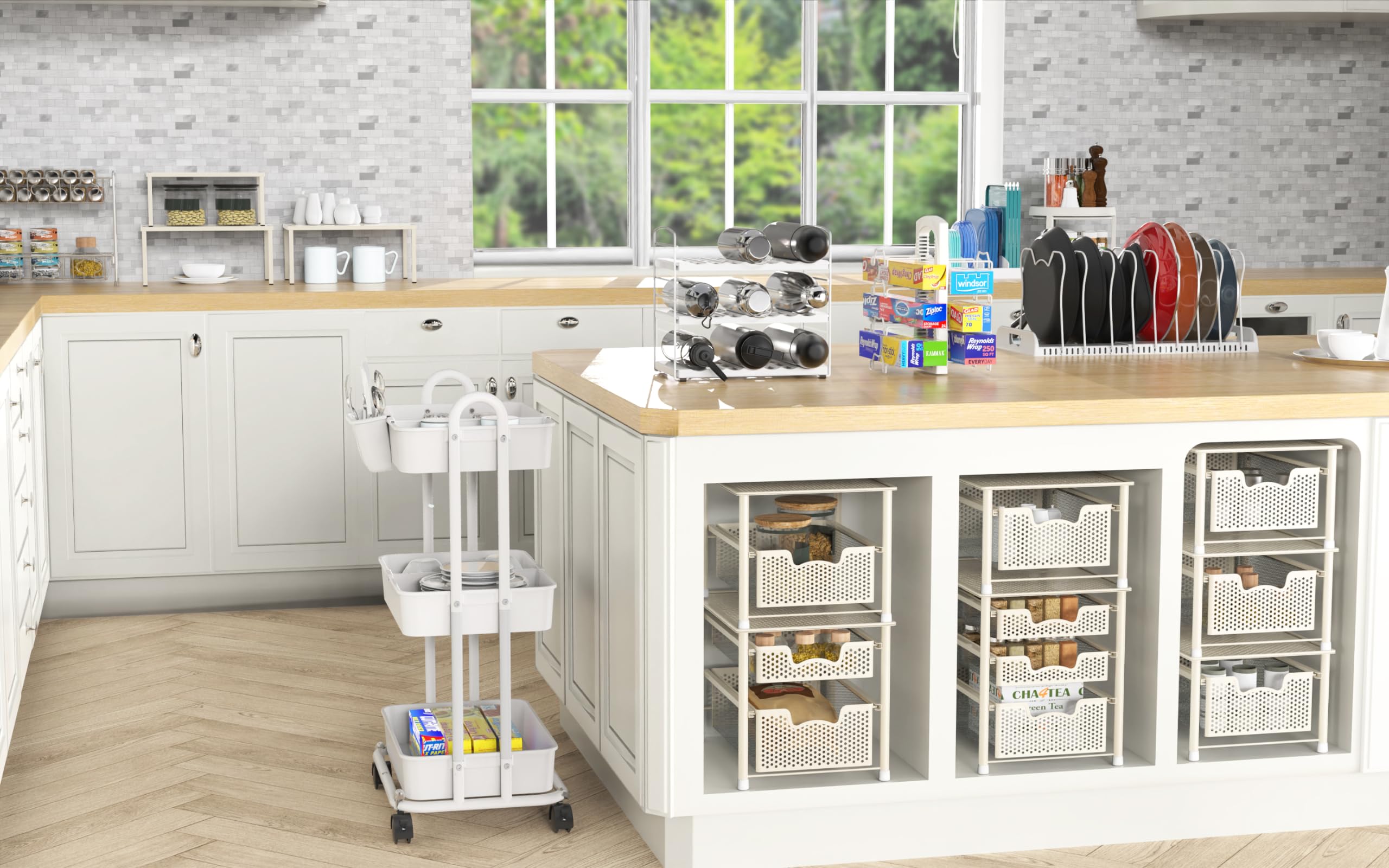 Simple Houseware Adjustable Water Bottle Storage Rack for Tumblers, Travel Mugs, and Baby Bottles, White