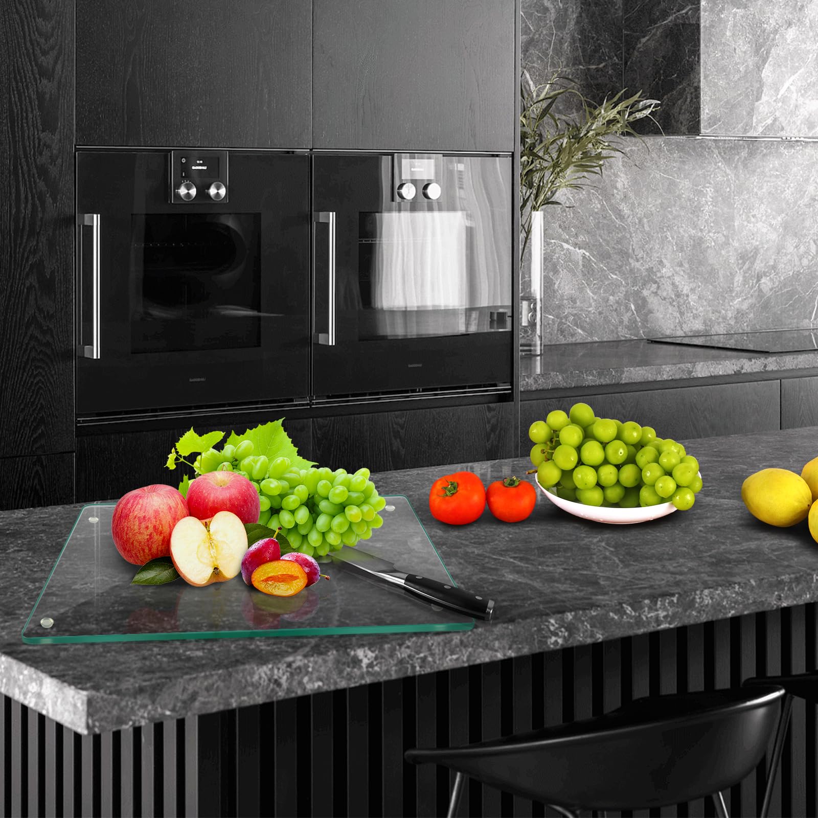 EVENLIVE®Tempered Glass Cutting Board for Kitchen，2 Pack of 16 x 12" Safe Hygienic Glass Worktop Savers，Clear Chopping Board Tray for Kitchen Countertop, Shatter-Resistant, Heat-Resistant,Easy-Clean