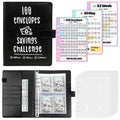 100 Envelopes Challenge Binder, Money Savings Challenges Book to Save $5,050 and $2,600 and $300, A5 Dinero Saving Planner Cash Budget Organizer, Black