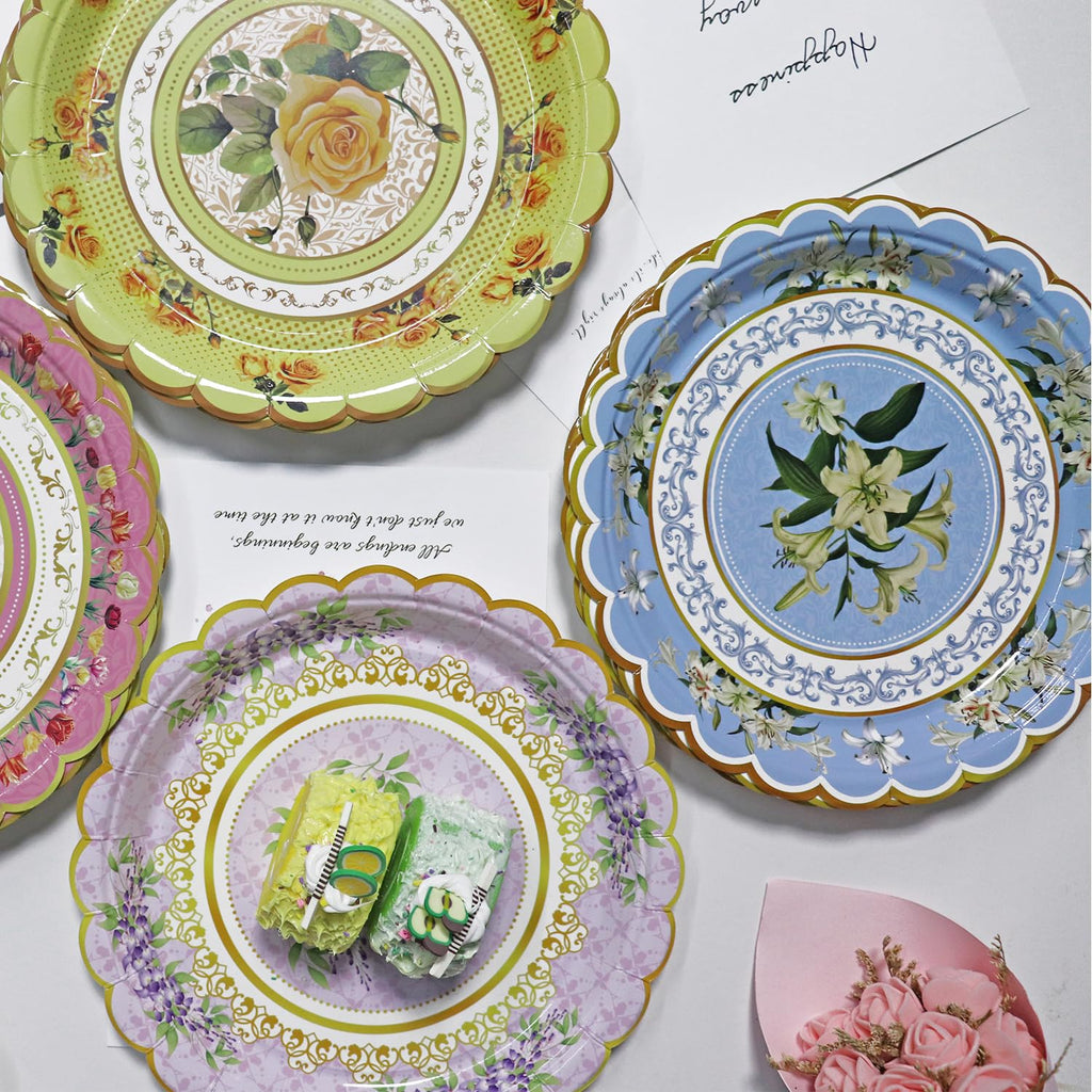 Oevbexos 60-Pack Floral Paper Plates, Tea Party Decorations, 9 Inch Disposable Floral Plates for Tea Party, Baby Shower, Bridal Shower, Birthday, Wedding and Any Celebration