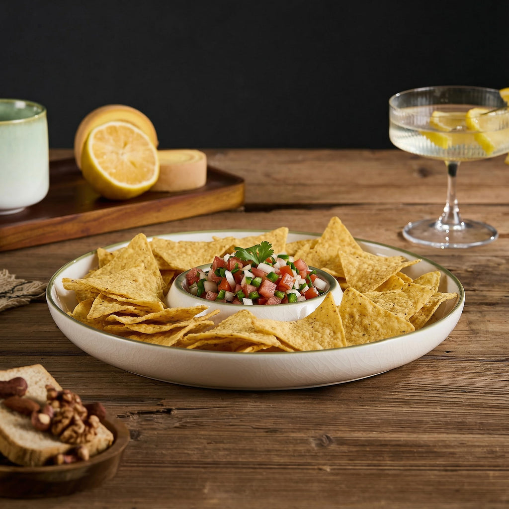 Ceramic Chip & Dip Tray Set: Large 11.5" Serving Dishes, Bowls & Platters, Christmas Dishes, Serving Platter, Snack Tray, Lenox Spice Village Set,Vaisselle de Noel for Appetizers & Parties