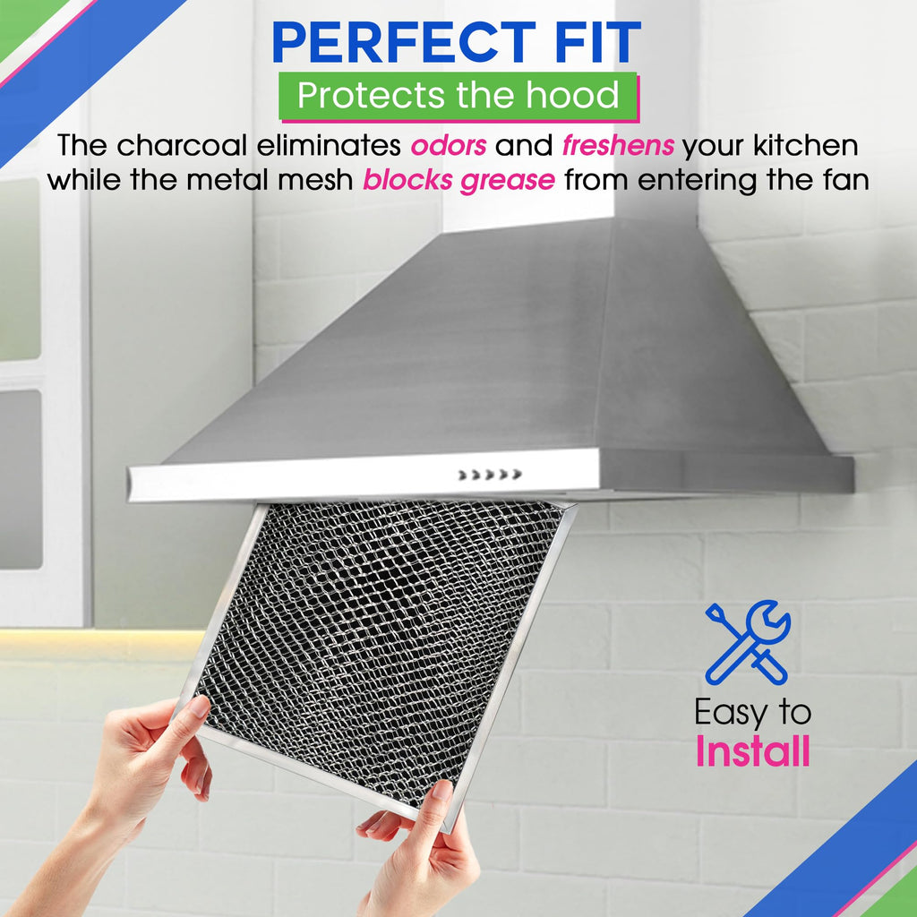 Stove Hood Vent Filter 10.5" x 8.8" 41F 97007696 Fit's Nutone & Broan Range Hood Filter Replacement for Ductless Exhaust Fan - Mesh Screen Filters Grease & Carbon Freshens Kitchen Oven Air (2-Pack)