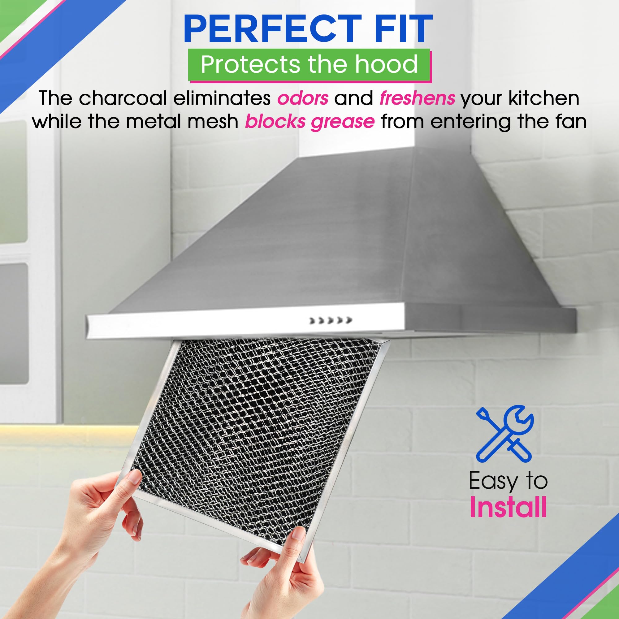Stove Hood Vent Filter 10.5" x 8.8" 41F 97007696 Fit's Nutone & Broan Range Hood Filter Replacement for Ductless Exhaust Fan - Mesh Screen Filters Grease & Carbon Freshens Kitchen Oven Air (2-Pack)