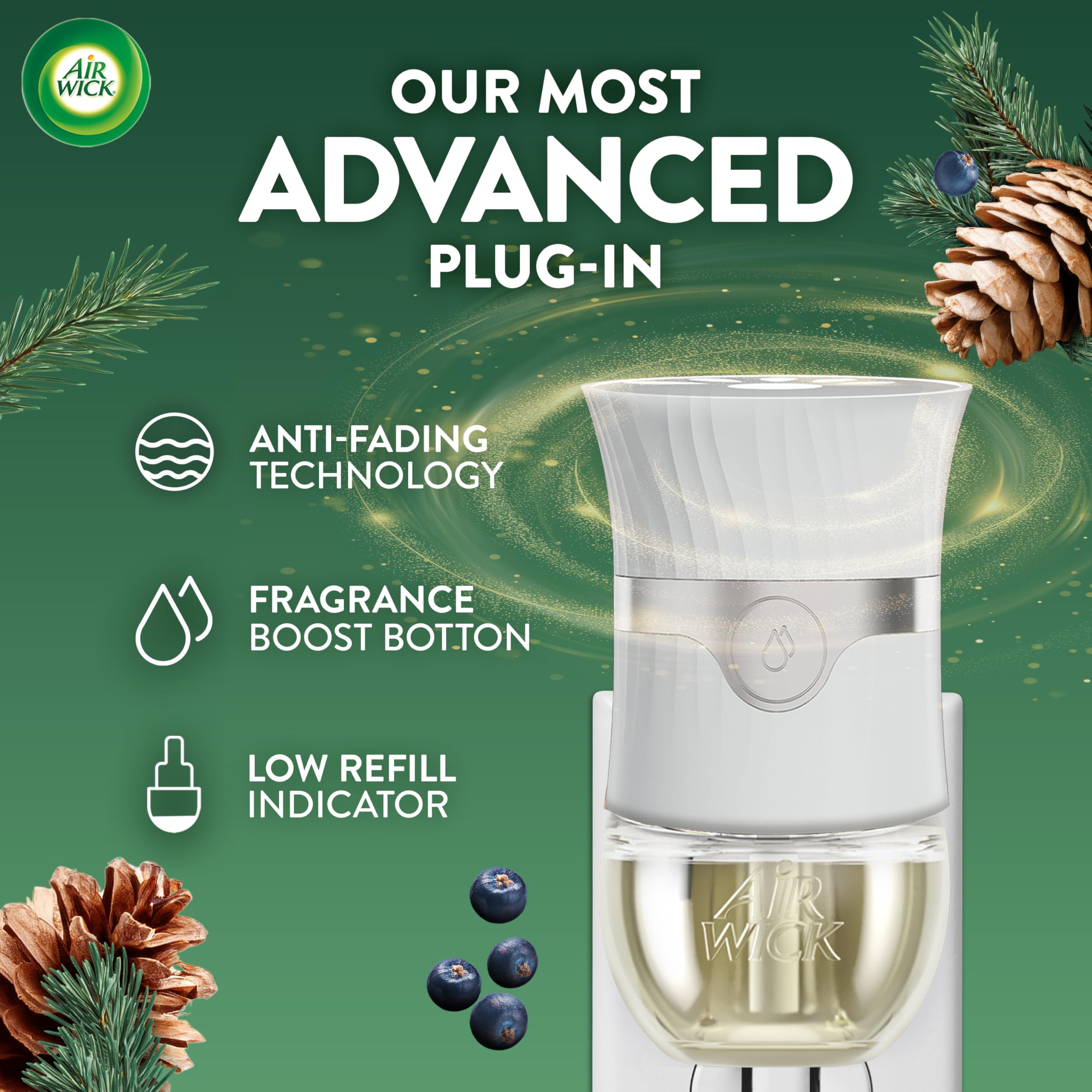 Air Wick Plug in Scented Oil Refill, 5 Ct, Fresh Pine and Juniper, Air Freshener, Essential Oils, Fall Scent, Fall décor