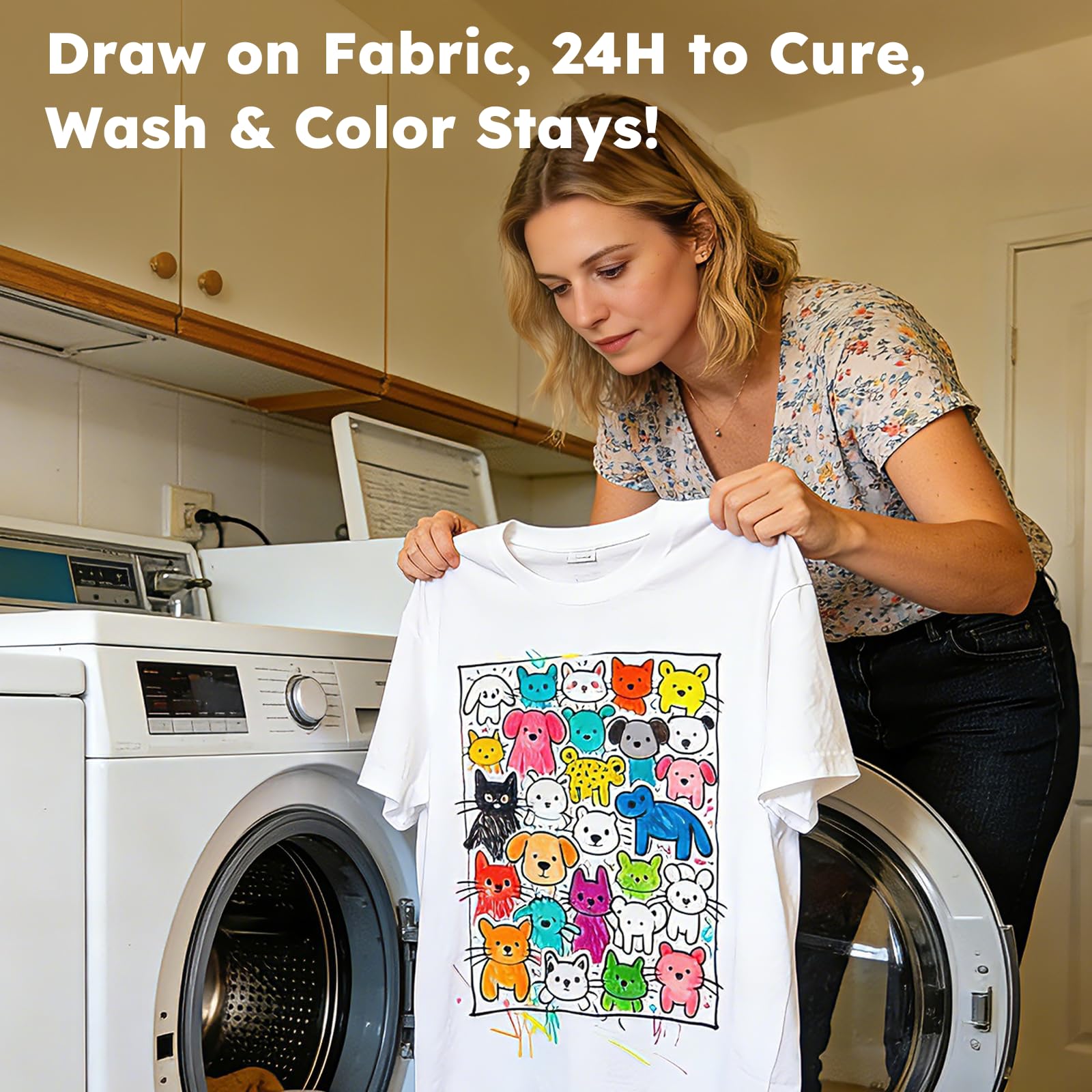Fabric Markers Permanent For Clothes, 24 Colors Fabric Paint Pens -Waterproof & Machine Washable, Paint Markers for T-Shirt, Canvas Shoes,Bags,Baby Onesies, Fine Tip Clothing Marker for Laundry Marker