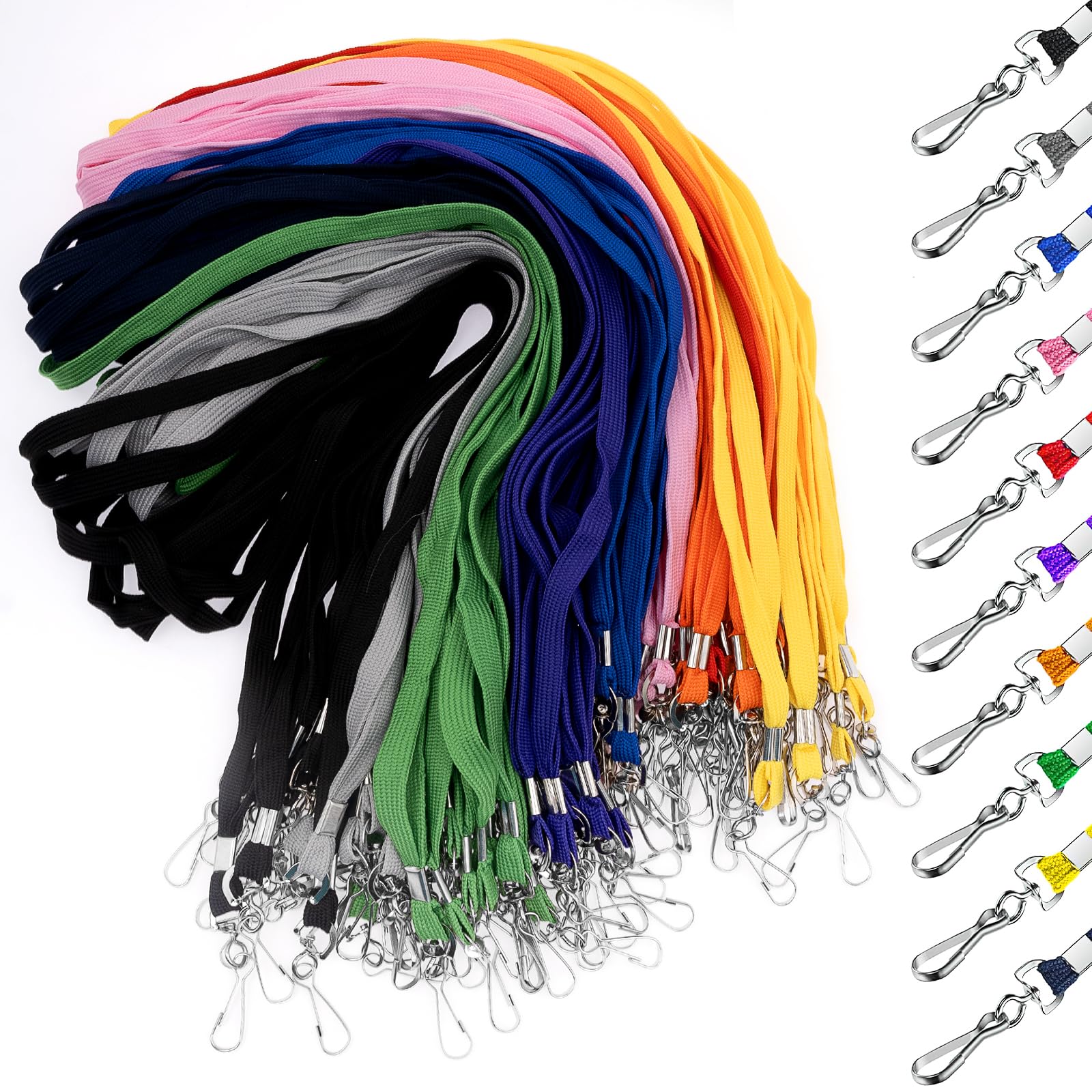 200Pcs Lanyards Bulk, Colorful Badge Lanyards Neck Flat Lanyards with Swivel J Hook Clip for ID Badges, Name Tag, Key, Card Holder, Office Worker(10 Colors)