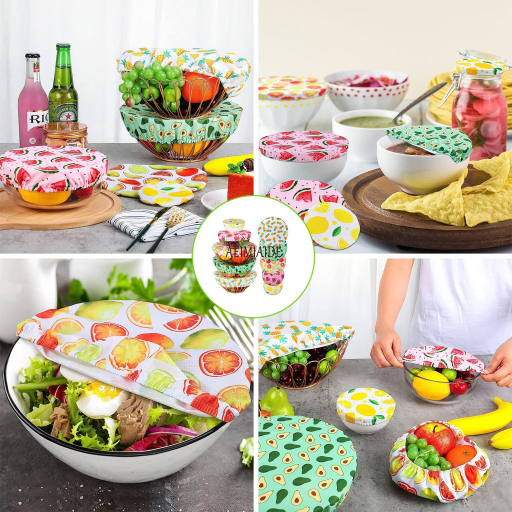 10 Pieces 5 Size Bowl Covers Reusable Elastic Food Storage Cover Stretchy Fabric Cloth Bowl Covers Dish Covers Dough Covers for Resting for Food, Fruits, Leftover (Summer Style)