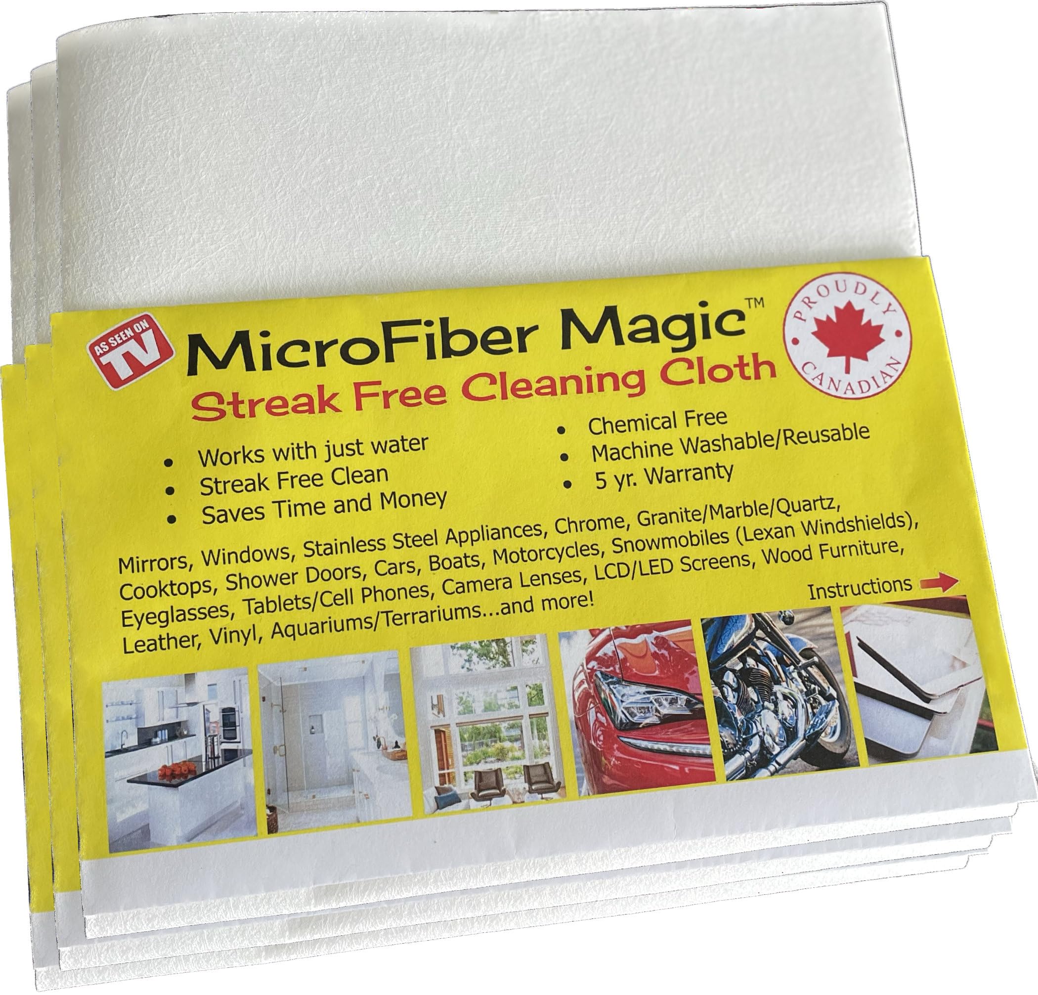 Microfiber Magic™ Streak Free Cleaning Cloths - White - Large 16 x 16 Perfect for Window, Mirror, Kitchen Counter, Appliances, Car, Cycle, TV (3)