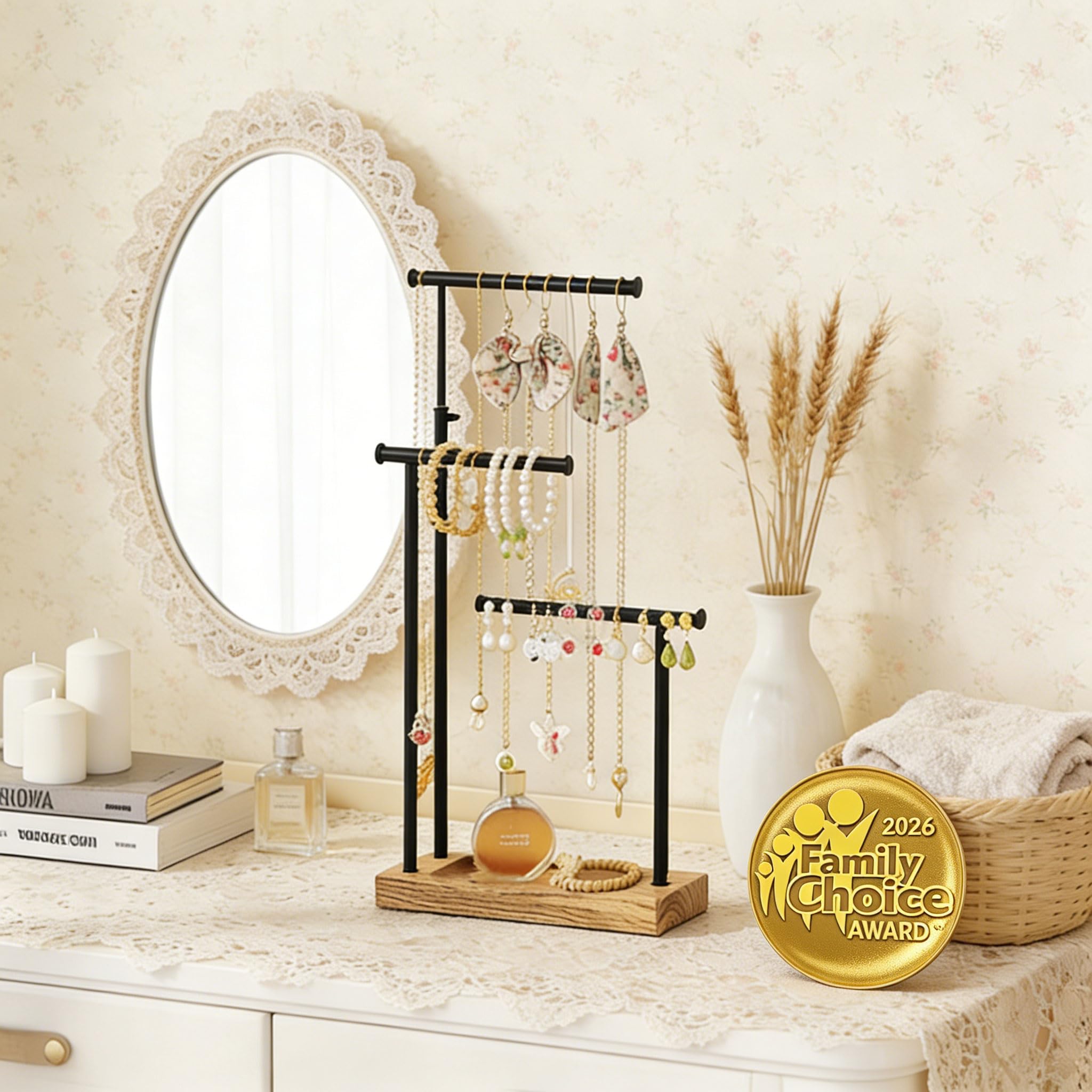 SRIWATANA Jewelry Organizer Stand, Extra Tall Necklace Holder Jewelry Holder (Carbonized Black & Black)