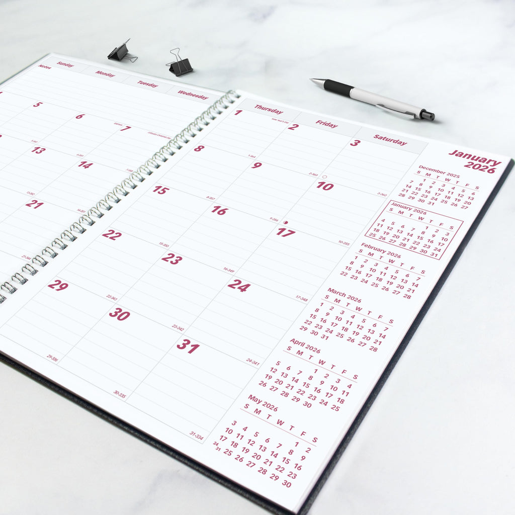 Brownline® 2026 DuraFlex Monthly Planner, 14 Months, December 2025 to January 2027, Twin-Wire Binding, 11" x 8.5", Black (CB1262V.BLK-26)