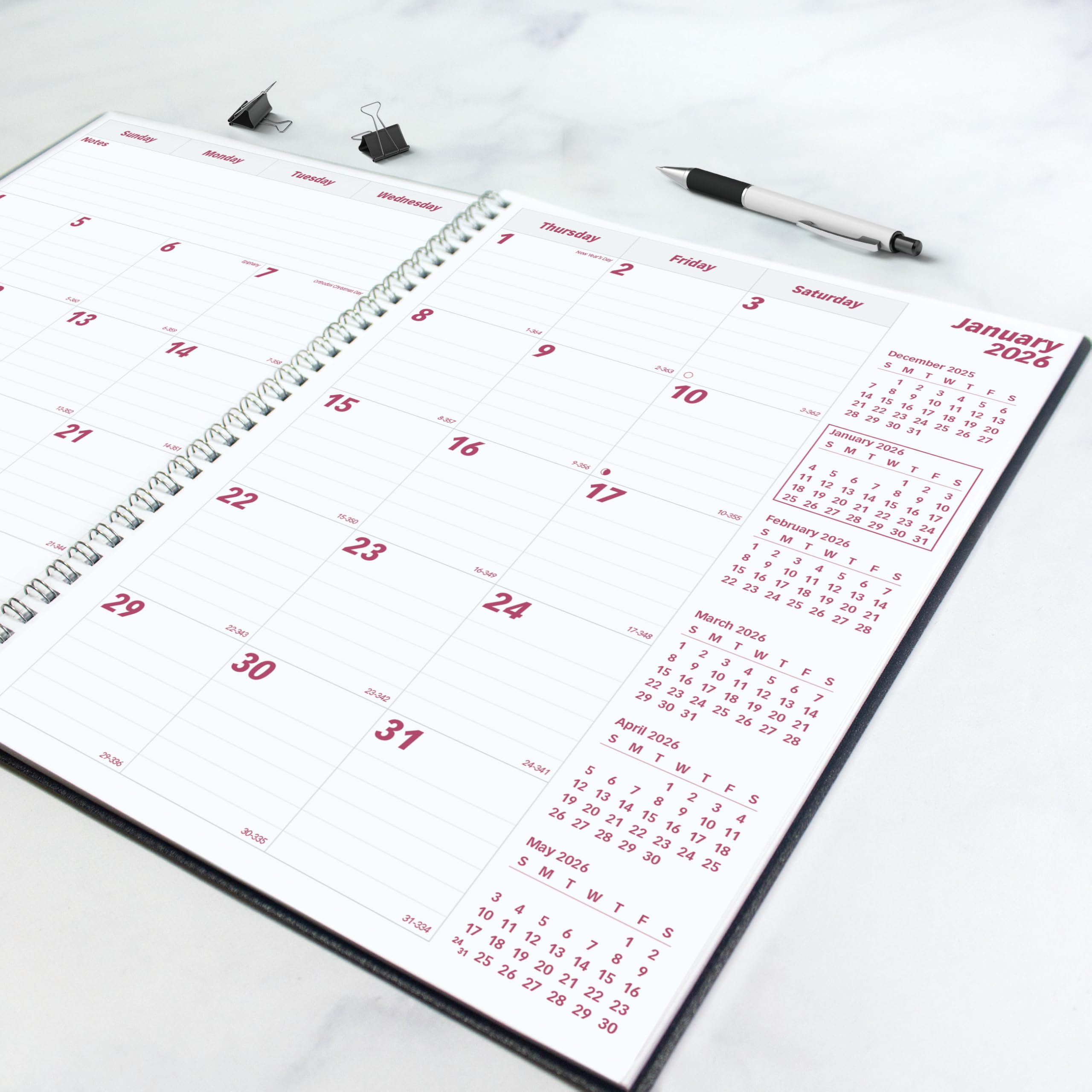 Brownline® 2026 DuraFlex Monthly Planner, 14 Months, December 2025 to January 2027, Twin-Wire Binding, 11" x 8.5", Black (CB1262V.BLK-26)