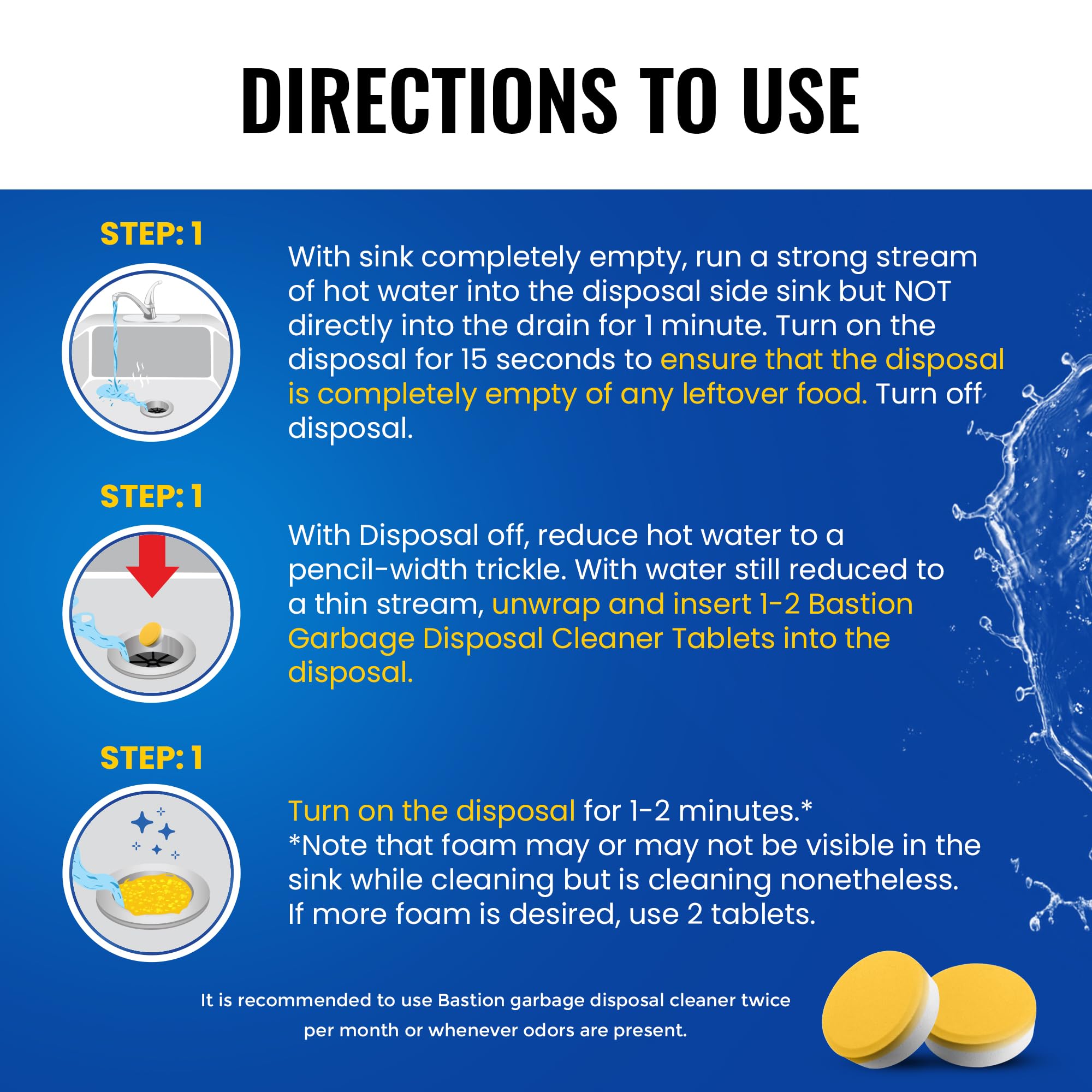 Bastion Garbage Disposal Cleaner Deodorizer Tablets - 24 Pack (1 Year Supply) Powerful Foaming XL 15g Fresh Citrus-Scented Foam Freshener Tabs Clean, & Eliminate Garburator Disposer Sink Odors