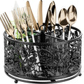 YIUKEA 360° Rotating Utensil Caddy - Silverware Cutlery Caddy Holder with 4 Compartment, Metal Flatware Organizer Countertop with Handle for Party Camping Picnic, Kitchen Counter, Office (Black)