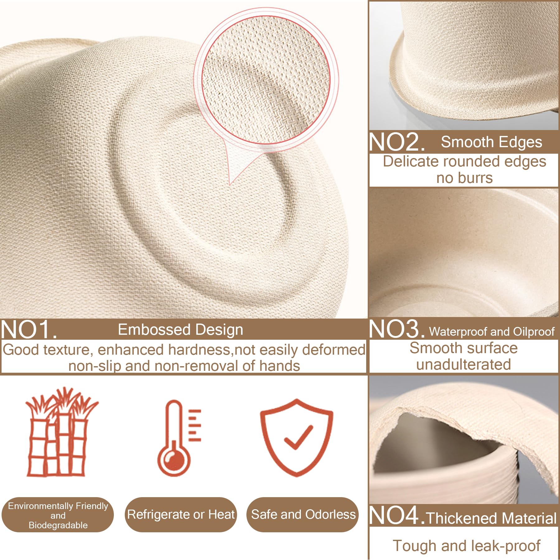 16oz Compostable Paper Bowls,100% Biodegradable Disposable Bowls， Heavy-Duty Soup Bowls，50 Pack Eco-Friendly Salad Bowl for Hot and Cold Food Eco-Friendly Sugarcane Bowls (16oz)