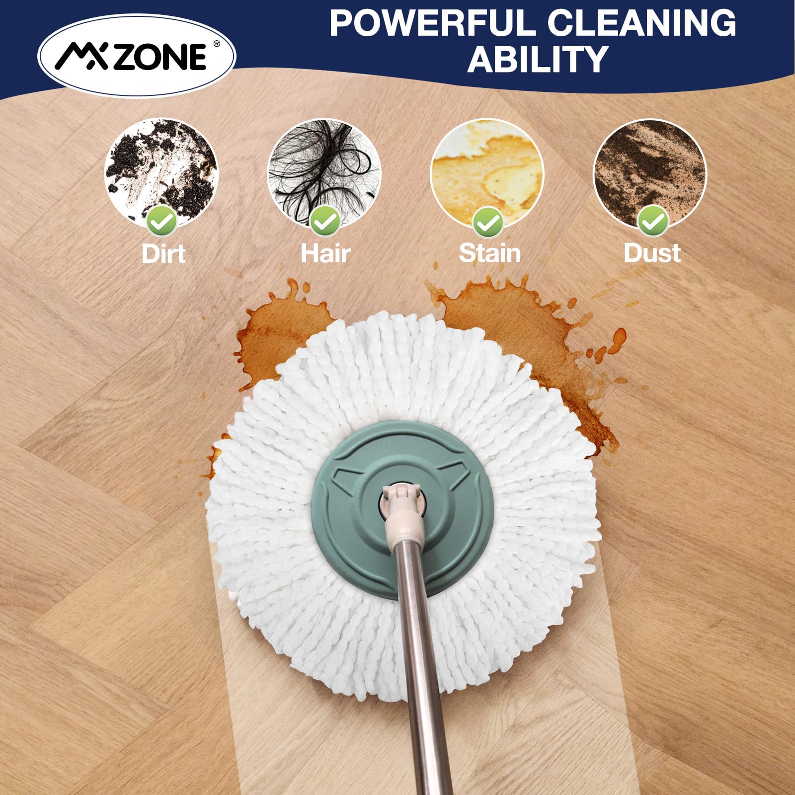 MXZONE Mop Head Replacement for Universal 360° Spin Magic Mop, Fits Hurricane Spin Mop Microfiber Mop Head Refills, Round Shape Standard Size, 5 Pack