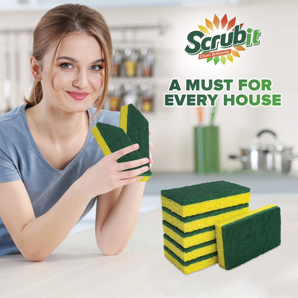 Cleaning Heavy Duty Scrub sponge by Scrub-it - Non-Scratch - Scrubbing Sponges Use for Kitchen, Bathroom & More - Yellow -24 Pack-