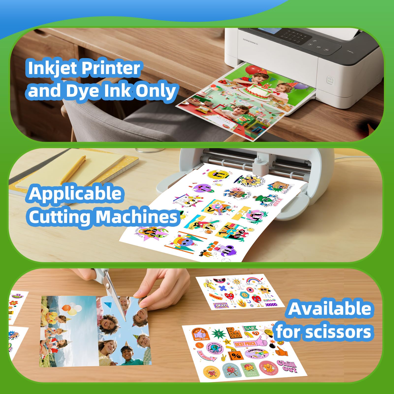 Uinkit 100 Sheets Printable Glossy Sticker Label Photo Paper Self Adhesive Sticky 8.5 x 11 6.5Mil for Dye Inkjet Printer A109 (100, 8.5x11Inches)